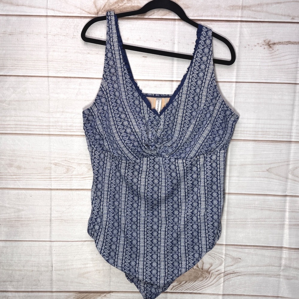 Catherines Navy Blue Paisley Twist Front One Piece Swimsuit Plus Size 22W